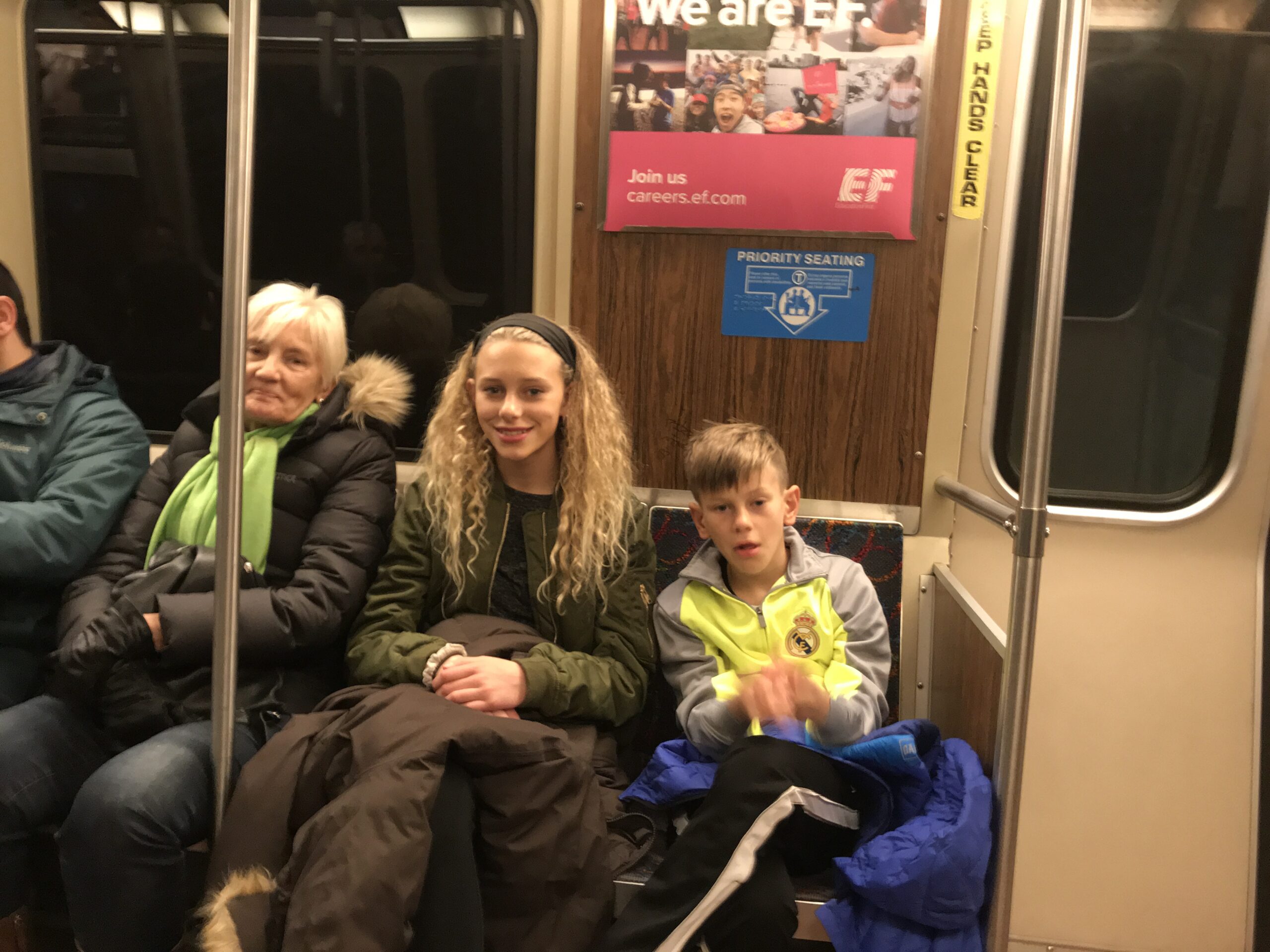 On the MBTA on the way to a Celtics game. Theo stoned at age 10.